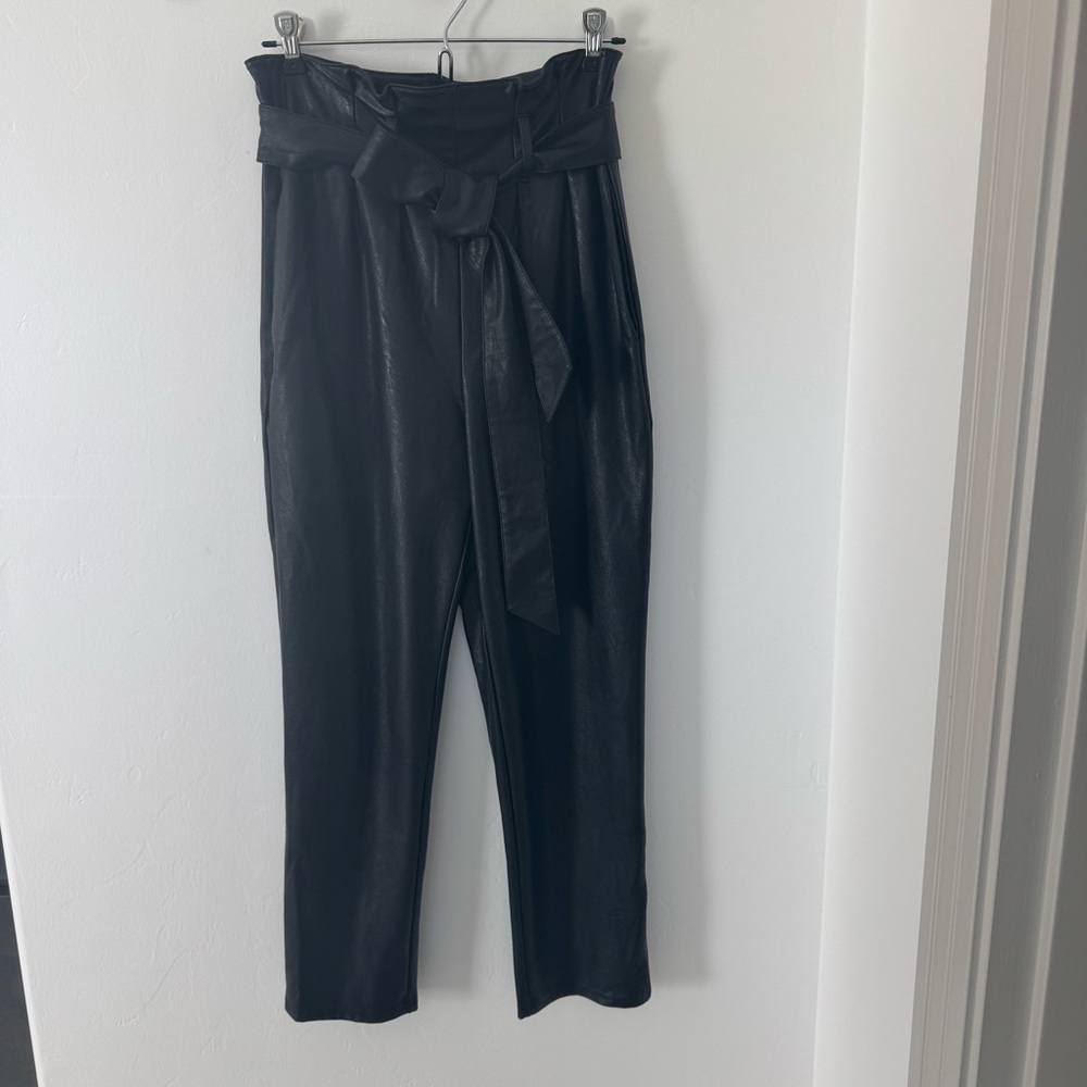 Commando Black Tie-Waist Faux Leather Trousers